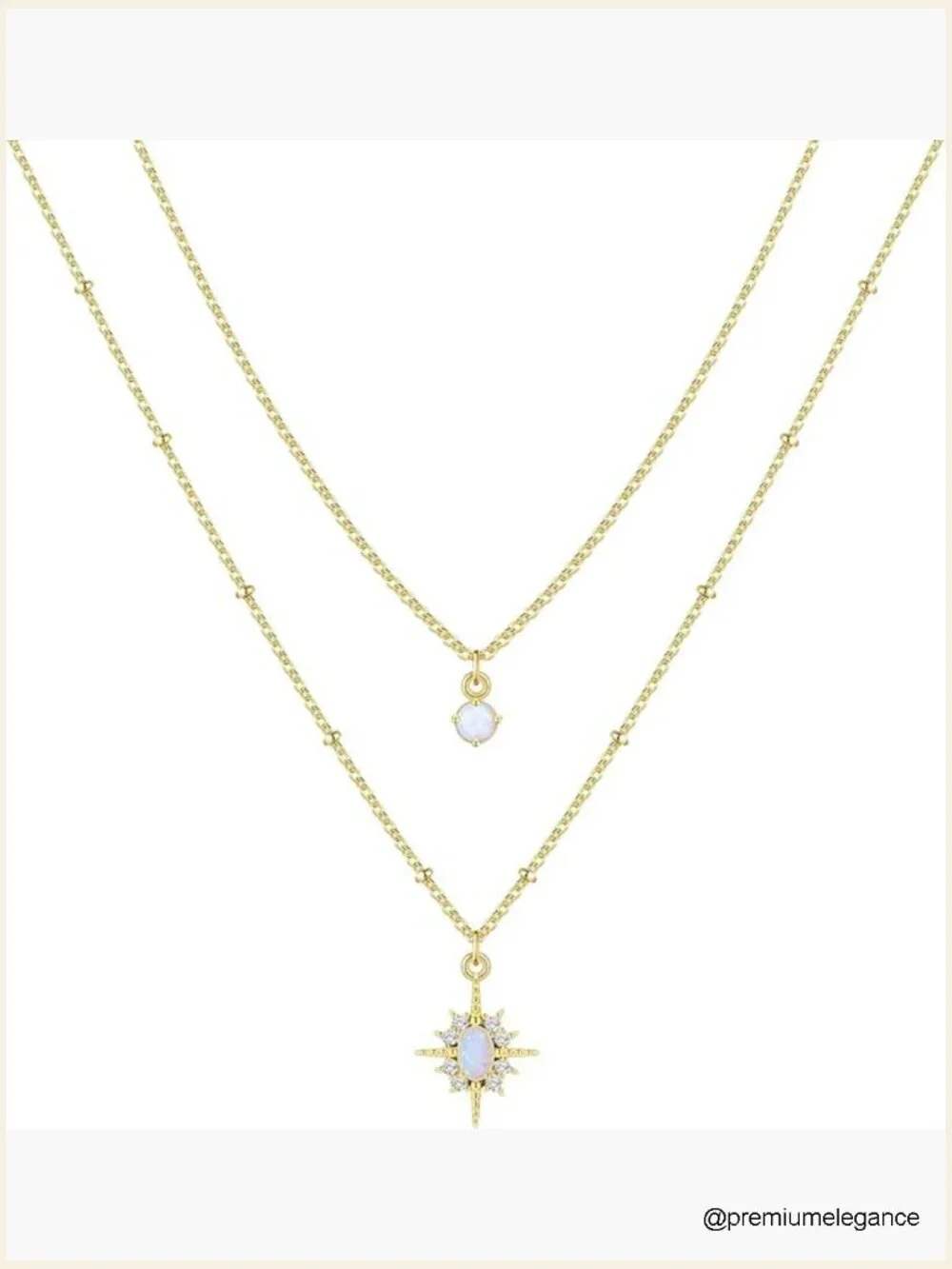 Dainty Gold Layered Star Opal Pendant Necklace Set Choker